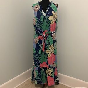 NWT TALBOTS Voile Hibiscus Maxi Dress India Ink Multi Navy Blue Size 16